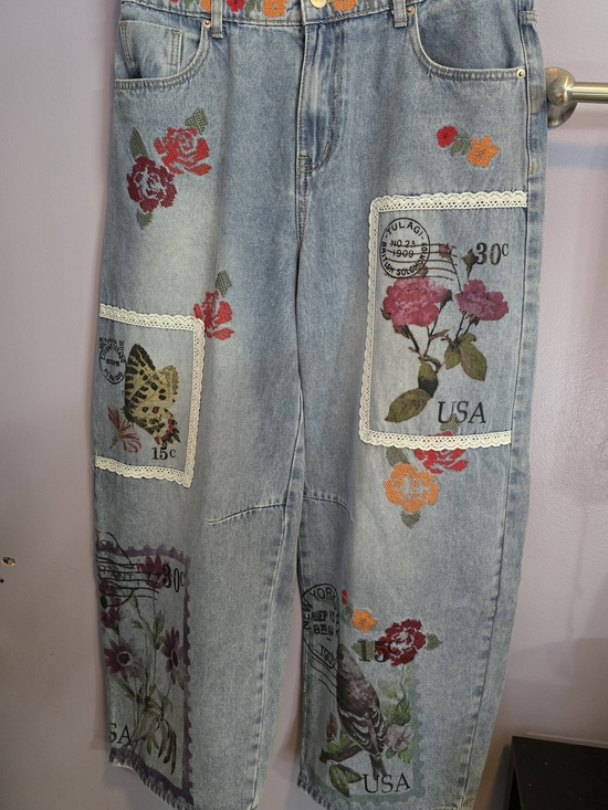 Oli & Hali Denim - Oli And Hali Post Card Embroided Pants .